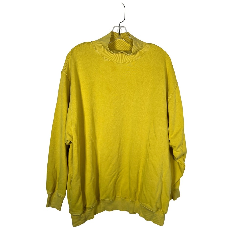 Aerie Oversized Mock Neck Sweatshirt Yellow‎ Long Sleeve Pullover Pockets XL